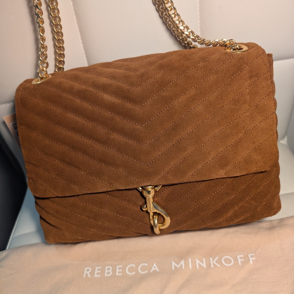 Rebecca Minkoff Brown Suede Quilted Chain Shoulder Bag